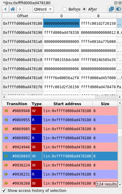 Hexdump Memory History view screenshot